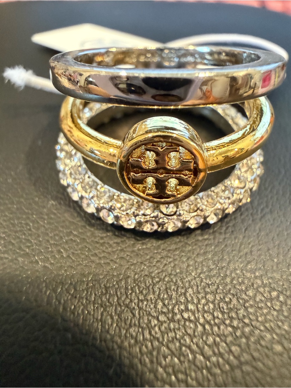 Tory Burch | Gold & Silver Played Triple Stack Ring Set | Size 7